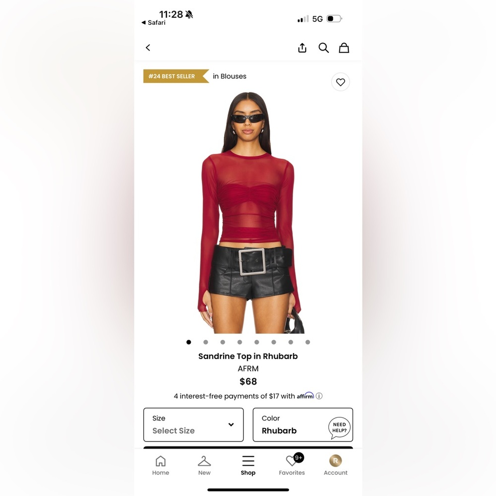 AFRM Rhubarb Sheer Long Sleeve Top